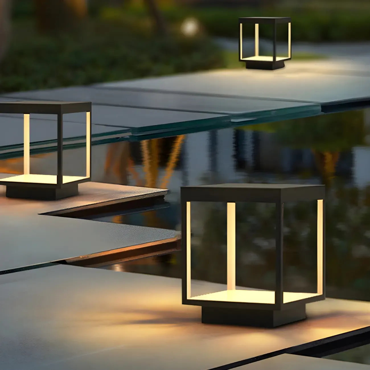 Simple Black Open Solar Outdoor Post Lights
