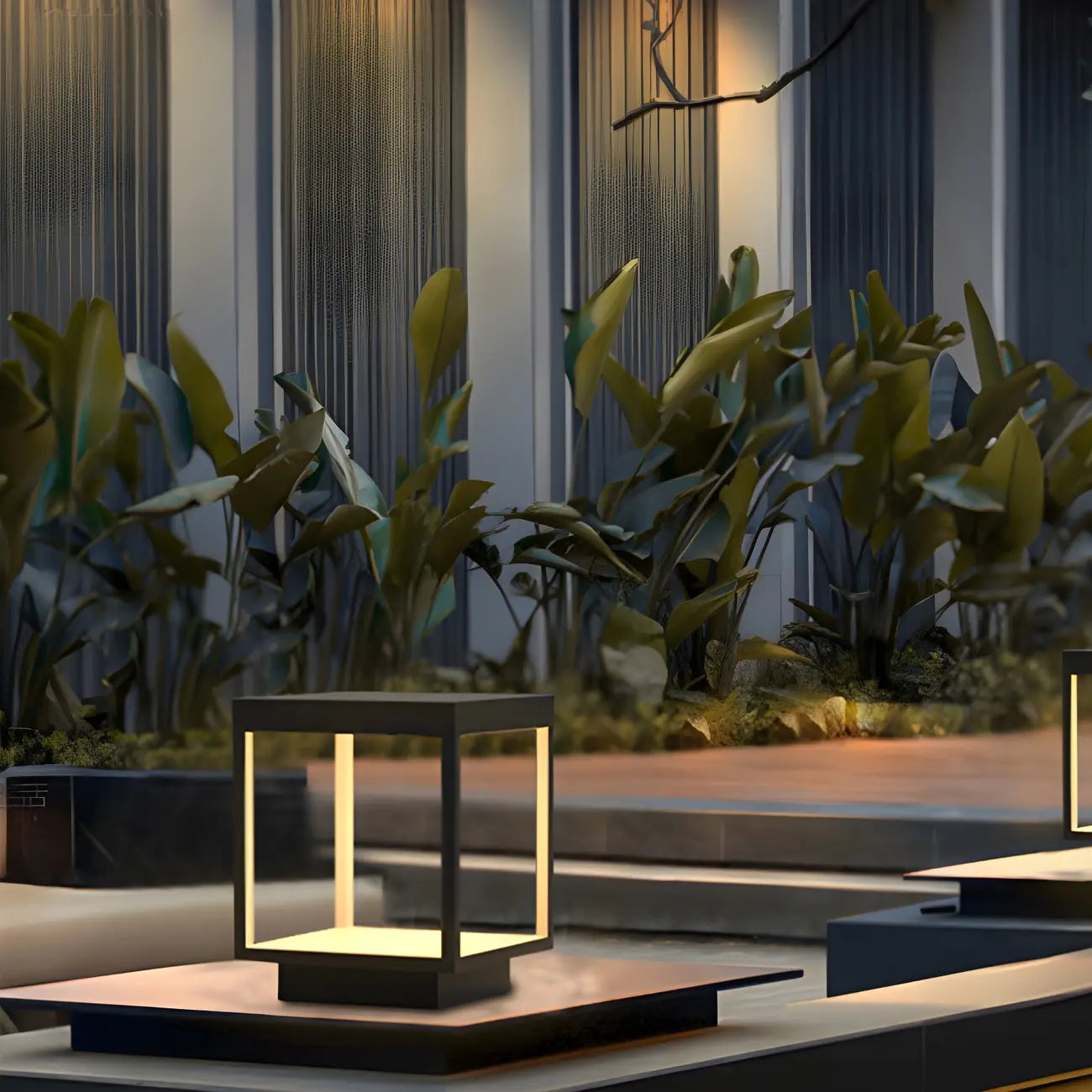 Simple Black Open Solar Outdoor Post Lights