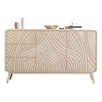 Glam White-Wood Protruding Lines Soft-Close Drawers Dresser