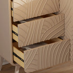 Glam White-Wood Protruding Lines Soft-Close Drawers Dresser