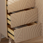 Glam White-Wood Protruding Lines Soft-Close Drawers Dresser