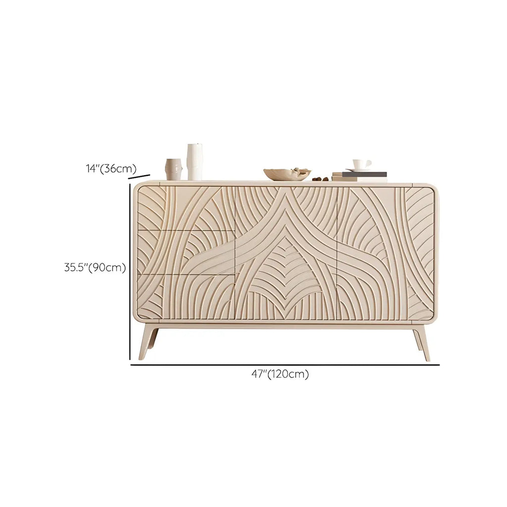 Glam White-Wood Protruding Lines Soft-Close Drawers Dresser