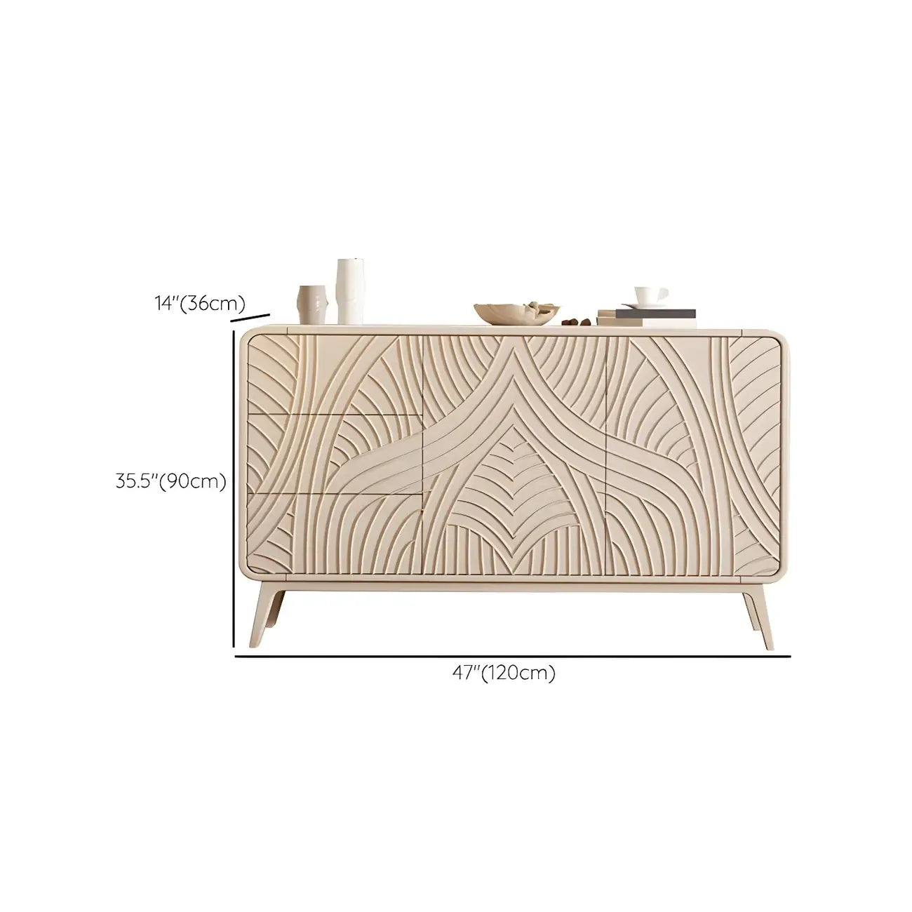 Glam White-Wood Protruding Lines Soft-Close Drawers Dresser