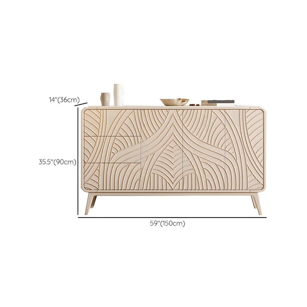 Glam White-Wood Protruding Lines Soft-Close Drawers Dresser