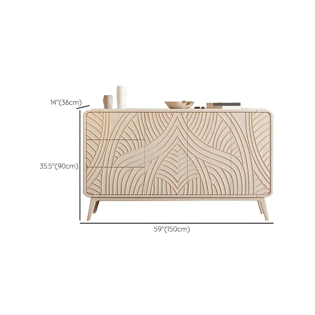 Glam White-Wood Protruding Lines Soft-Close Drawers Dresser