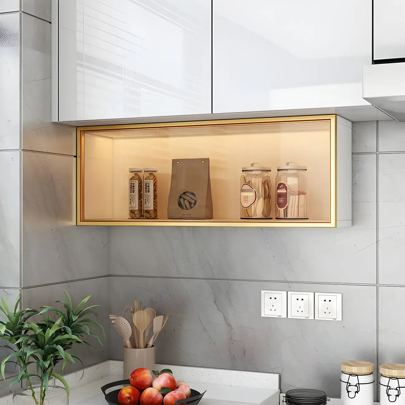 Kitchen Wood Wall Mounted China Cabinet with Glass Door