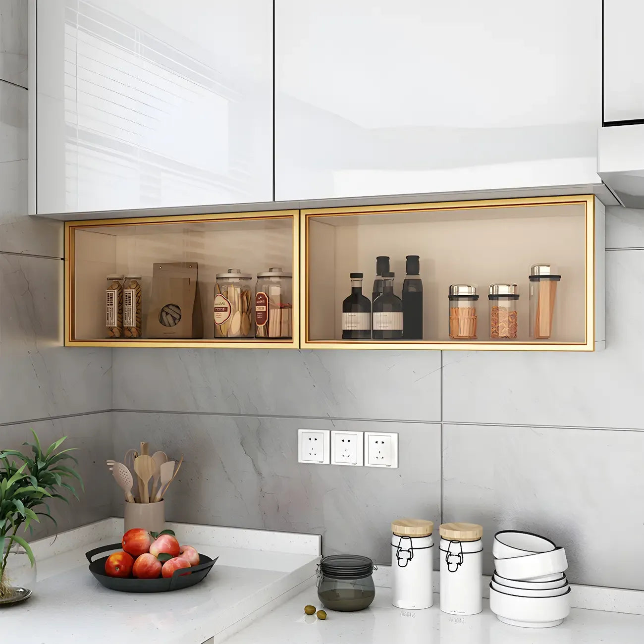 Kitchen Wood Wall Mounted China Cabinet with Glass Door