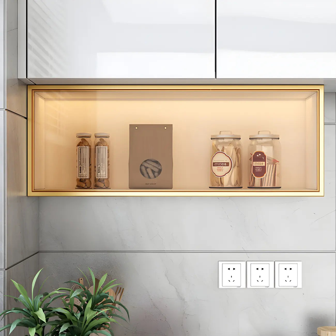 Kitchen Wood Wall Mounted China Cabinet with Glass Door
