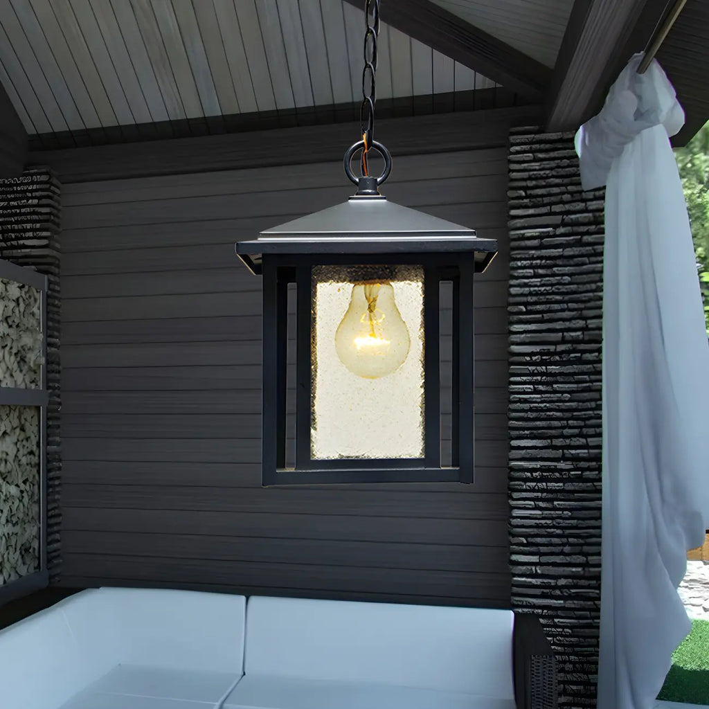 Rustic Black Glass Geometric Outdoor Pendant Lights