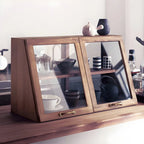 Wooden Ladder Display Cabinet with Sliding Glass Doors