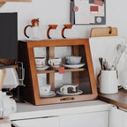 Wooden Ladder Display Cabinet with Sliding Glass Doors