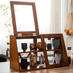 Wooden Ladder Display Cabinet with Sliding Glass Doors