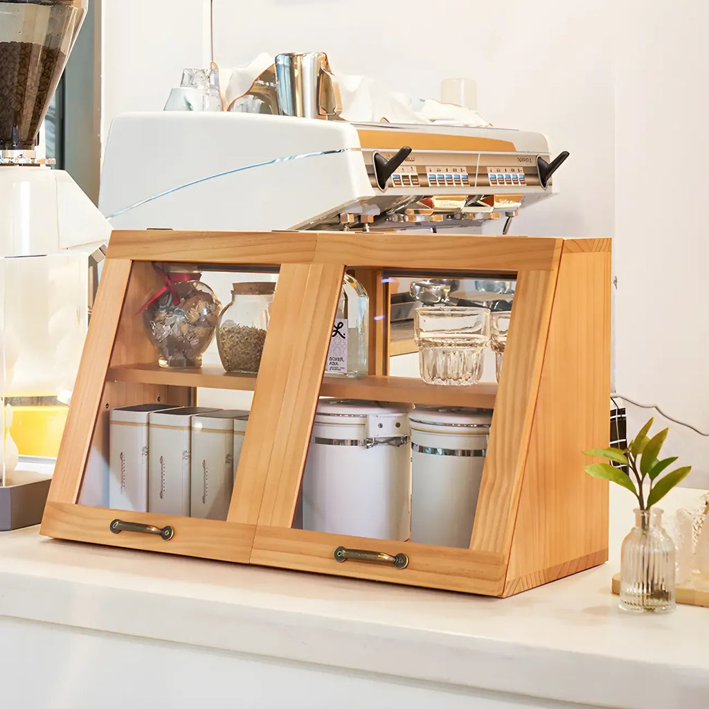 Wooden Ladder Display Cabinet with Sliding Glass Doors
