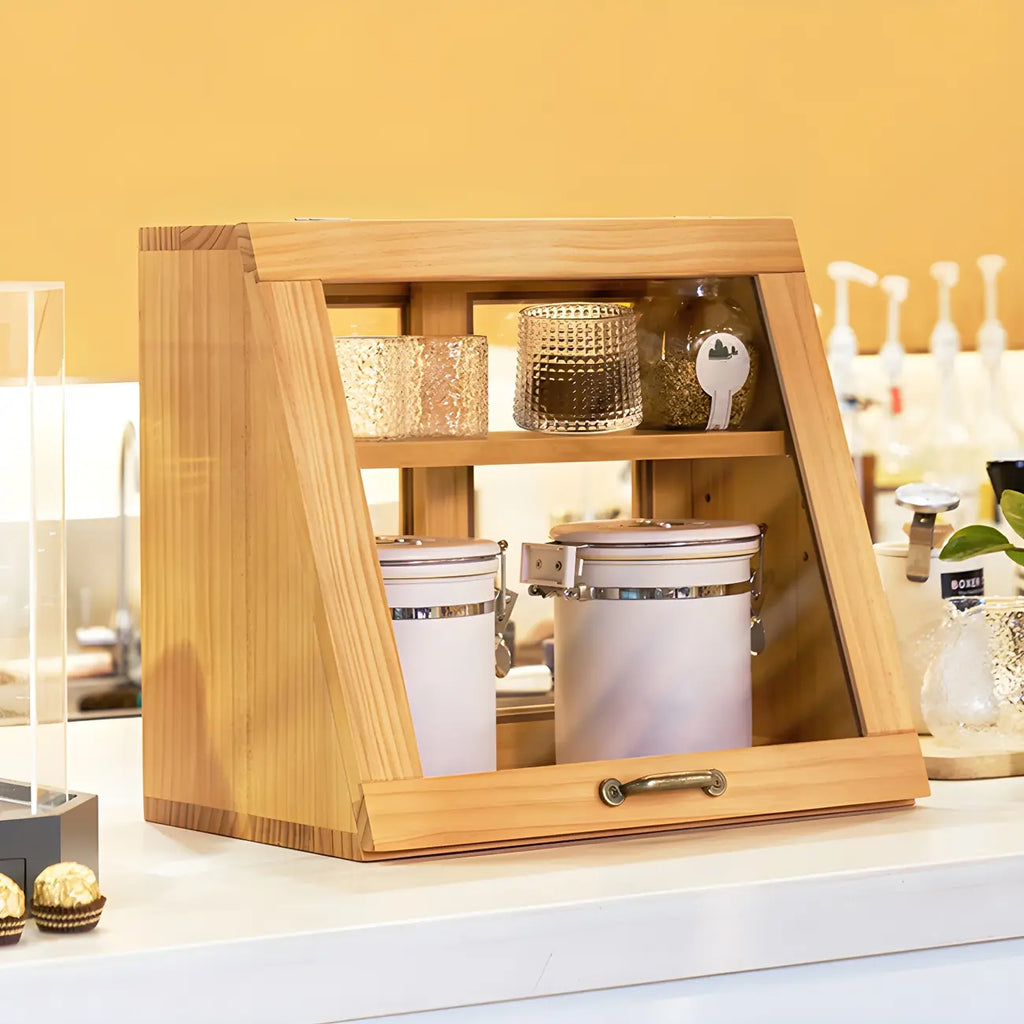 Wooden Ladder Display Cabinet with Sliding Glass Doors