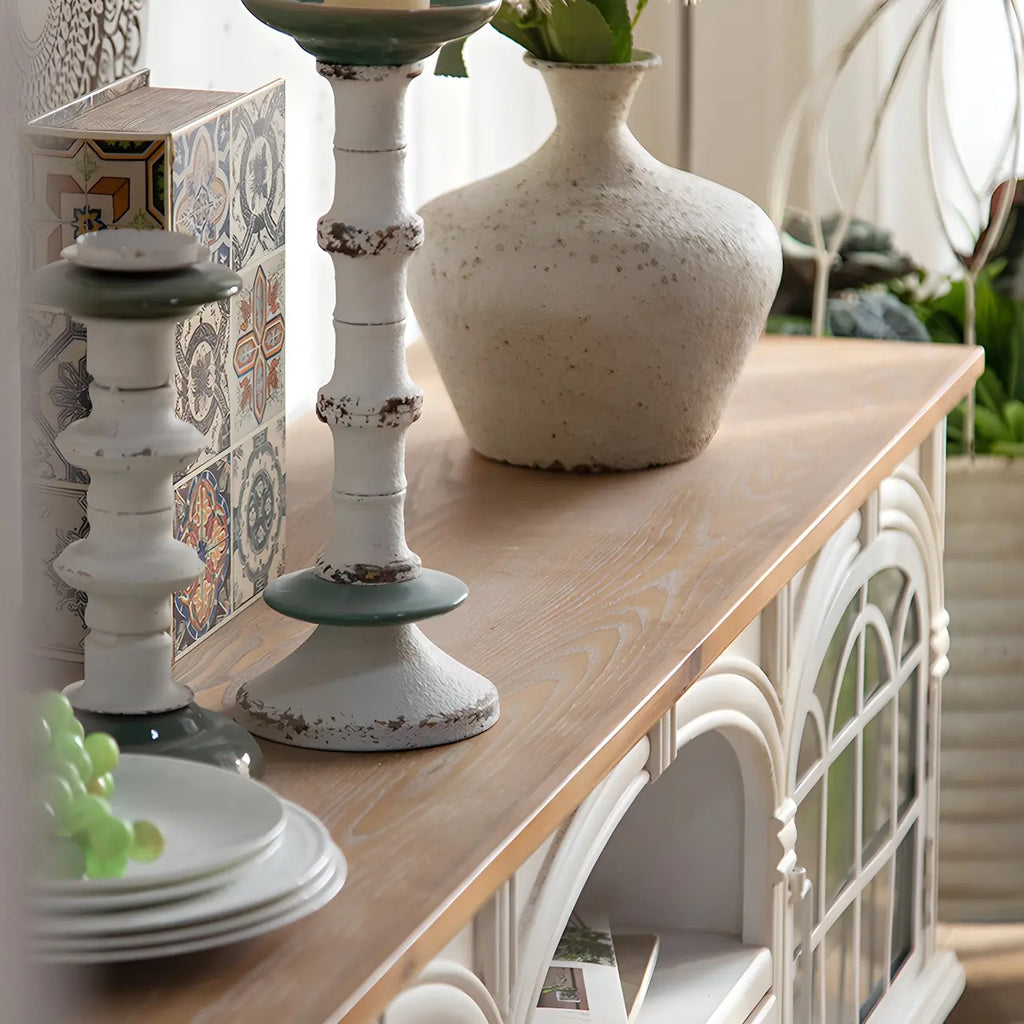 59 French Country Arched White Wood TV Stand with Storage