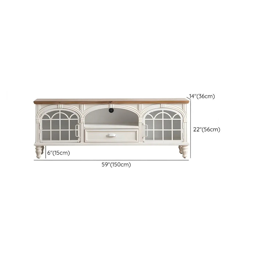 59 French Country Arched White Wood TV Stand with Storage
