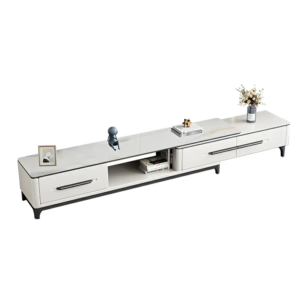 67 White Modern Stone Open Storage TV Stand with Drawers