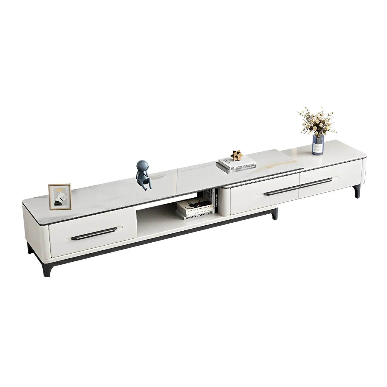 67 White Modern Stone Open Storage TV Stand with Drawers
