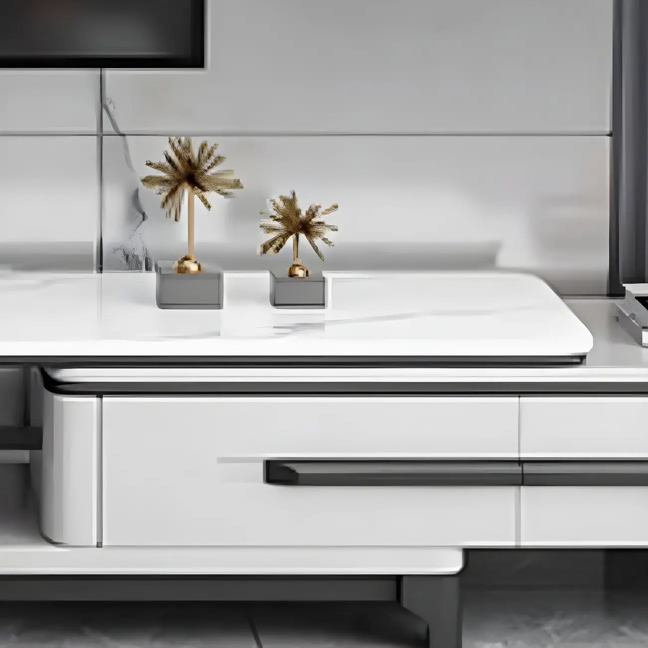 67 White Modern Stone Open Storage TV Stand with Drawers