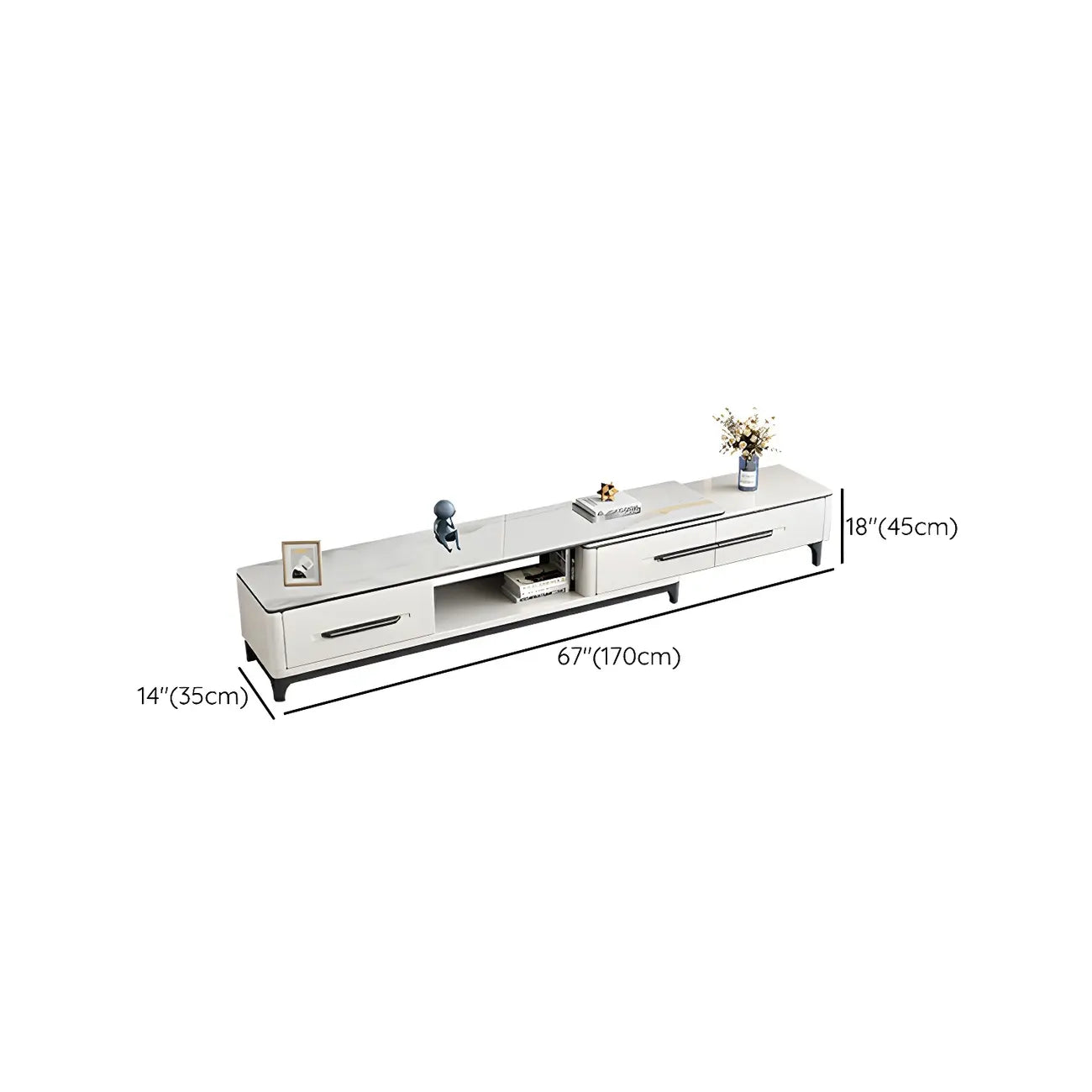 67 White Modern Stone Open Storage TV Stand with Drawers