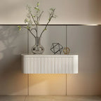 Modern Grey Wood Floating Nightstand with Glass Top