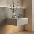 Modern Grey Wood Floating Nightstand with Glass Top