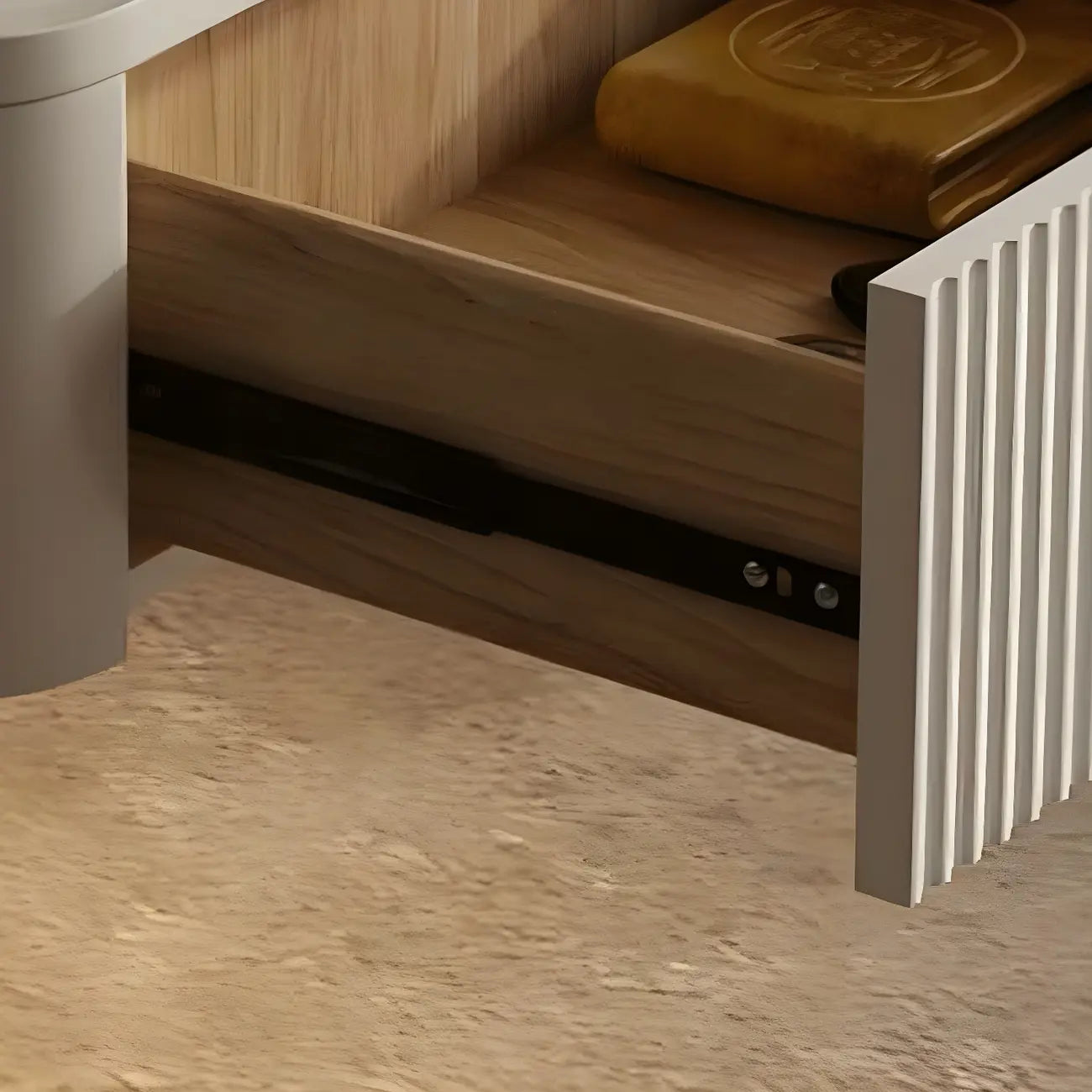 Modern Grey Wood Floating Nightstand with Glass Top