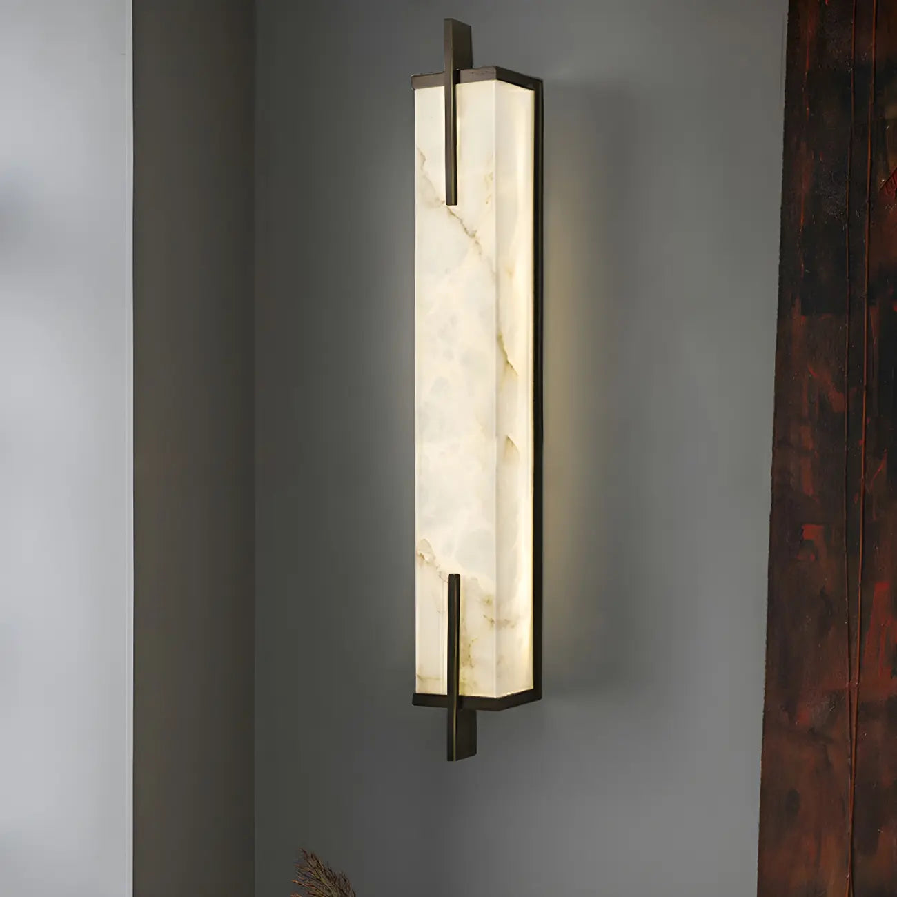 Modern Rectangle Stone Shade Metal LED Wall Sconce