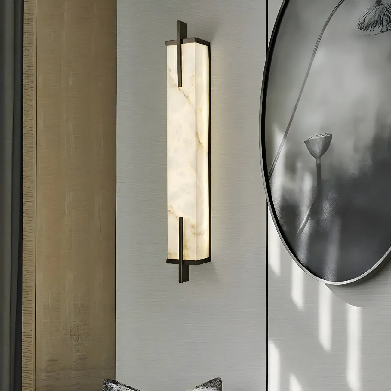 Modern Rectangle Stone Shade Metal LED Wall Sconce