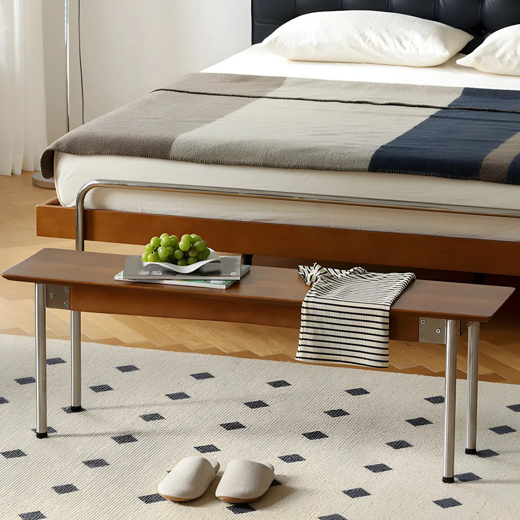 Scandinavian Long Brown Wooden Bedroom Bench