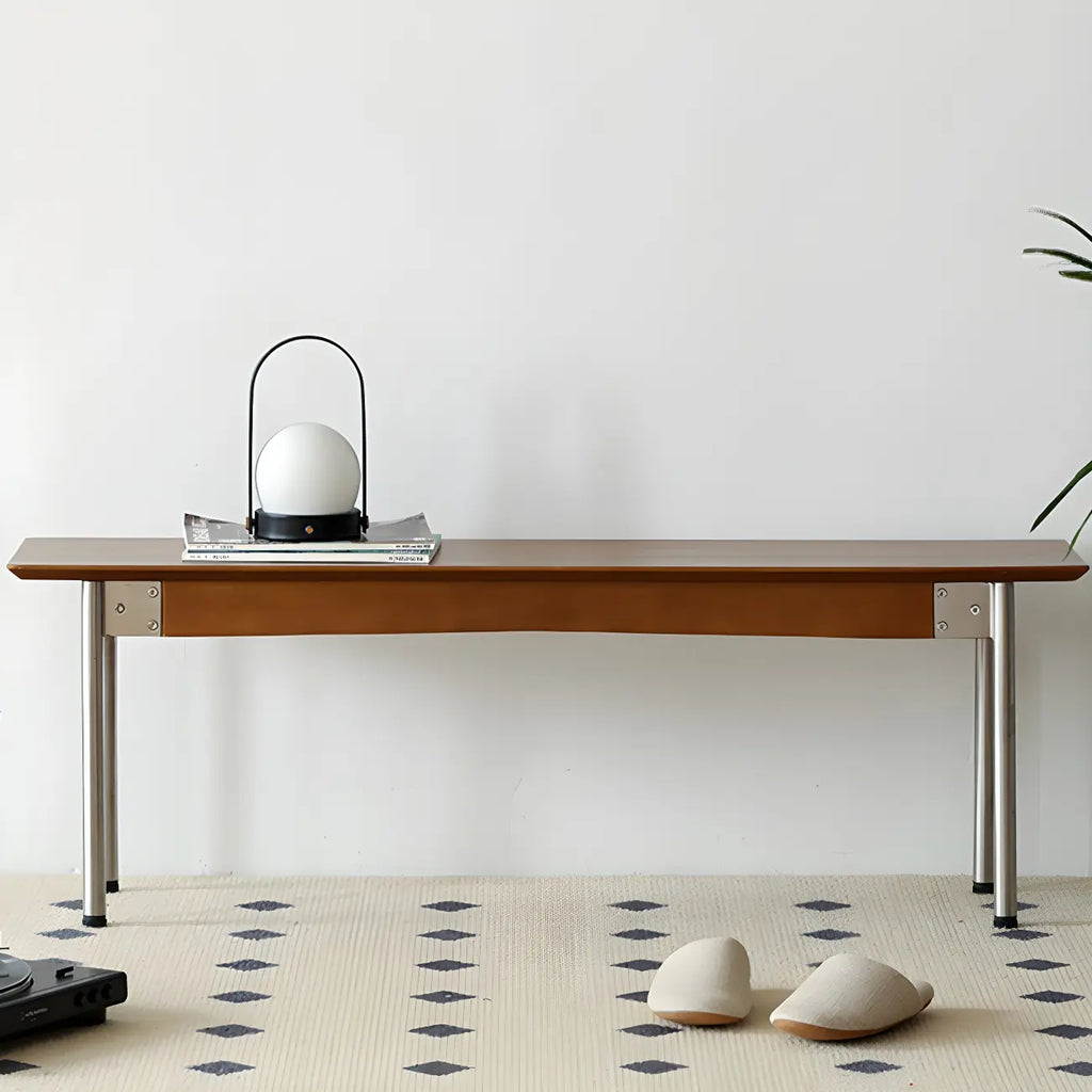 Scandinavian Long Brown Wooden Bedroom Bench