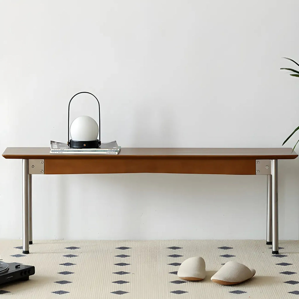 Scandinavian Long Brown Wooden Bedroom Bench