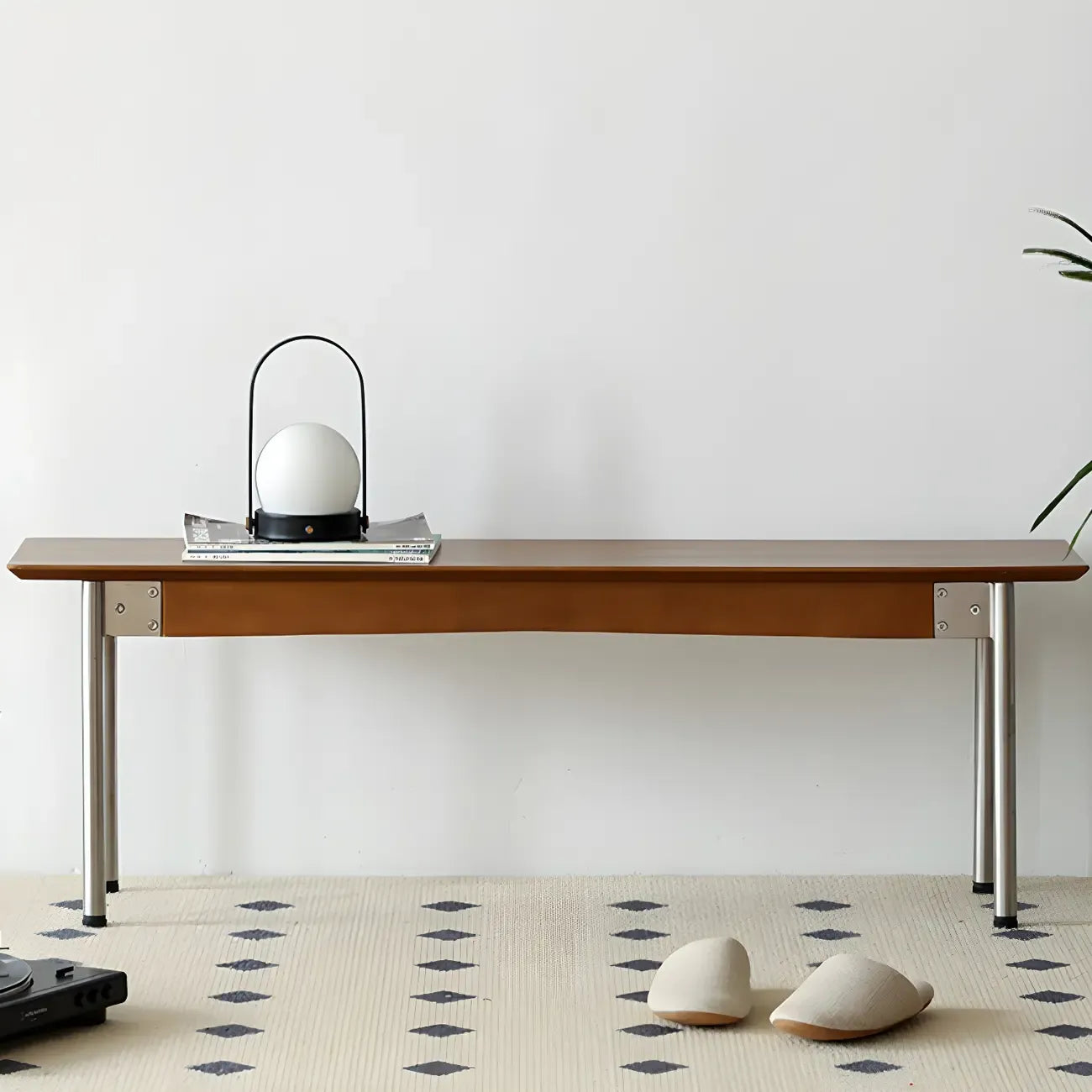 Scandinavian Long Brown Wooden Bedroom Bench