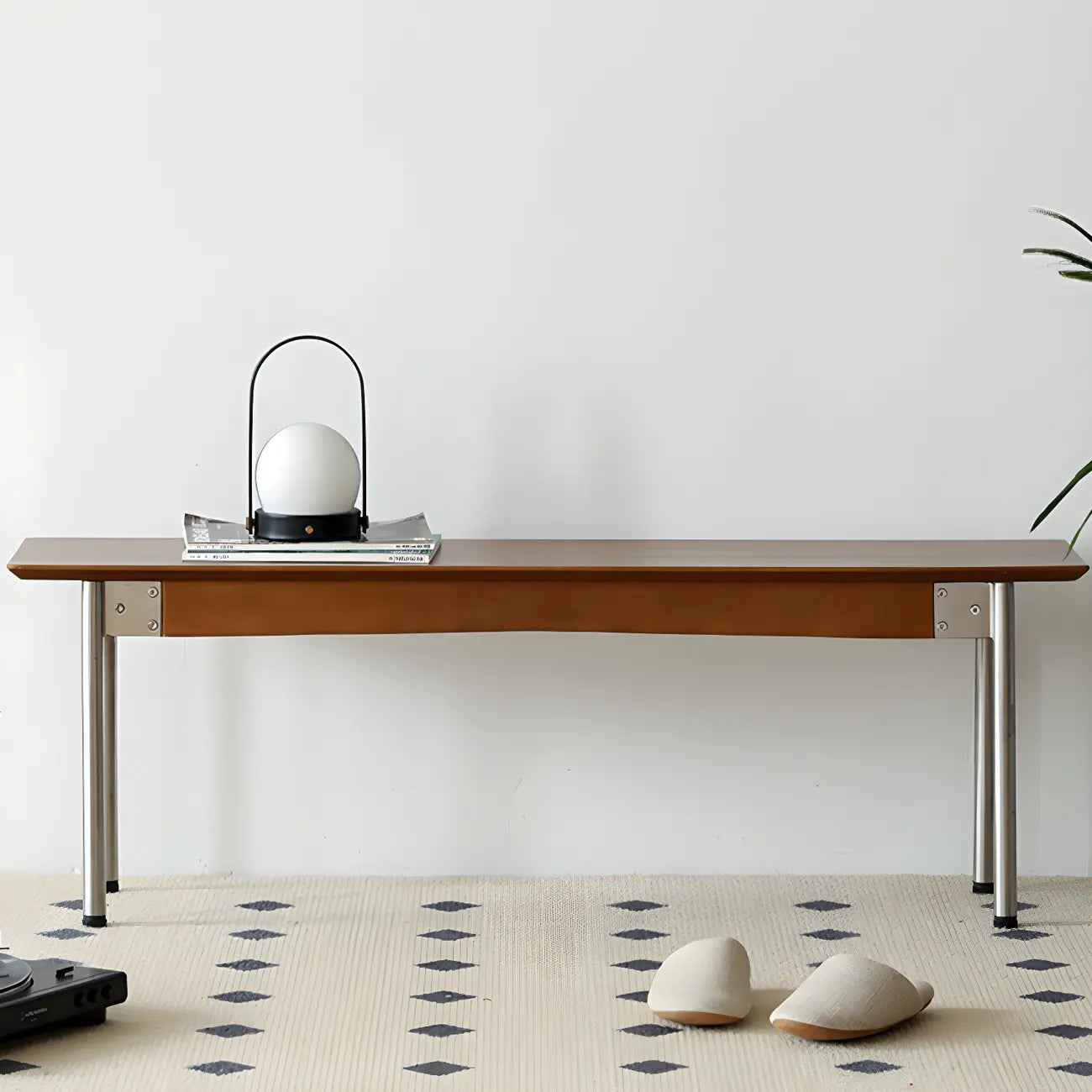 Scandinavian Long Brown Wooden Bedroom Bench