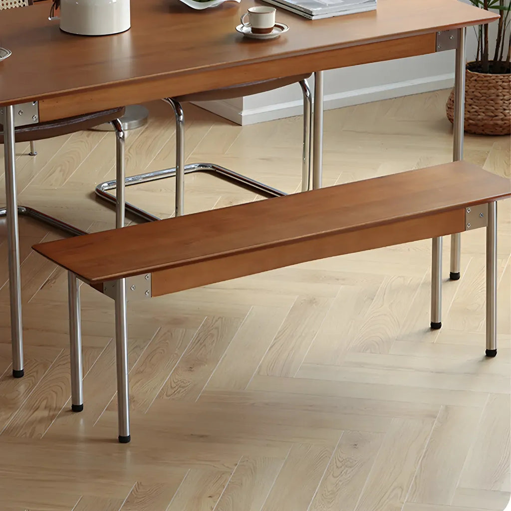 Scandinavian Long Brown Wooden Bedroom Bench