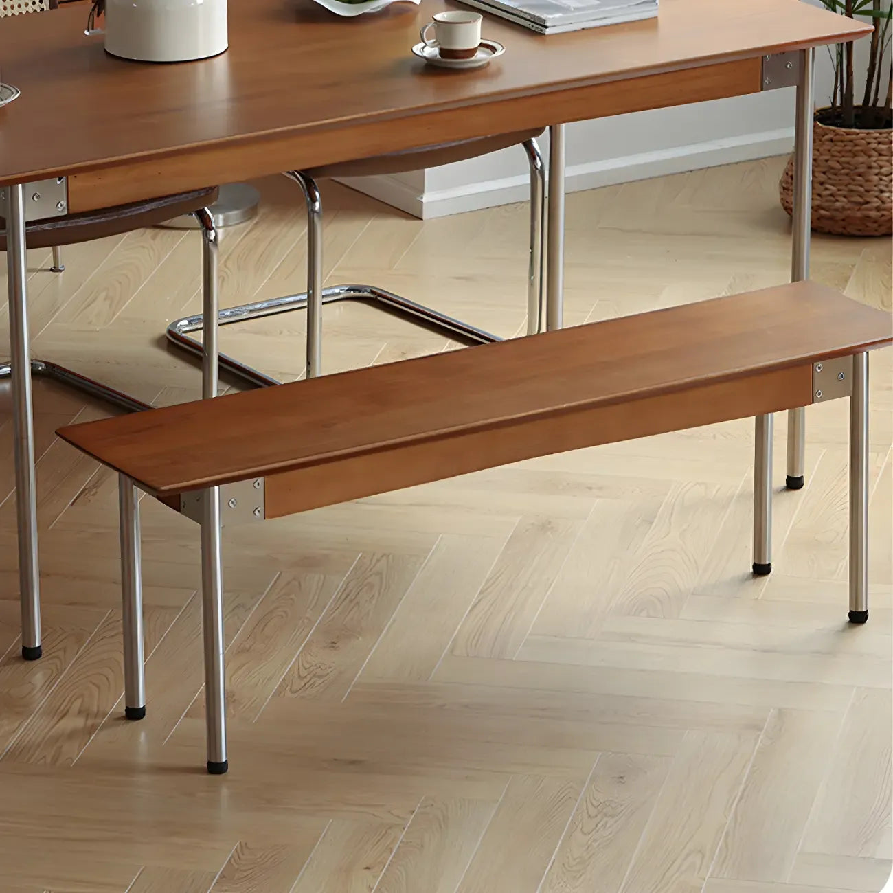 Scandinavian Long Brown Wooden Bedroom Bench