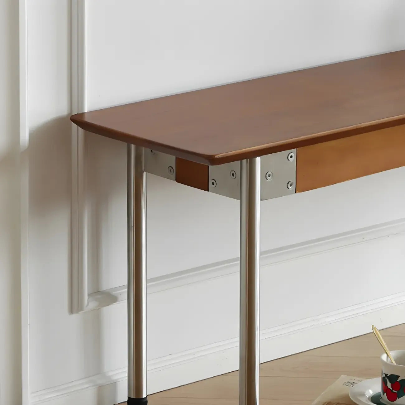 Scandinavian Long Brown Wooden Bedroom Bench