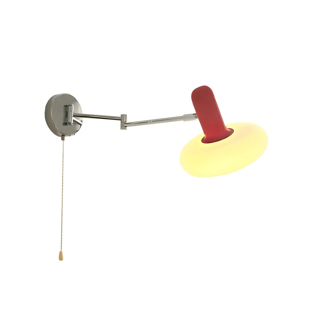Contemporary Metal Silver Red Swing Arm Wall Light