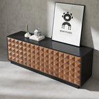 Black & Natural Wooden Fluted Doors TV Stand for 75 Inch TV