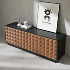 Black & Natural Wooden Fluted Doors TV Stand for 75 Inch TV