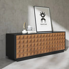 Black & Natural Wooden Fluted Doors TV Stand for 75 Inch TV