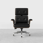 Modern Wood Leather Adjustable Swivel Black Executive Chair