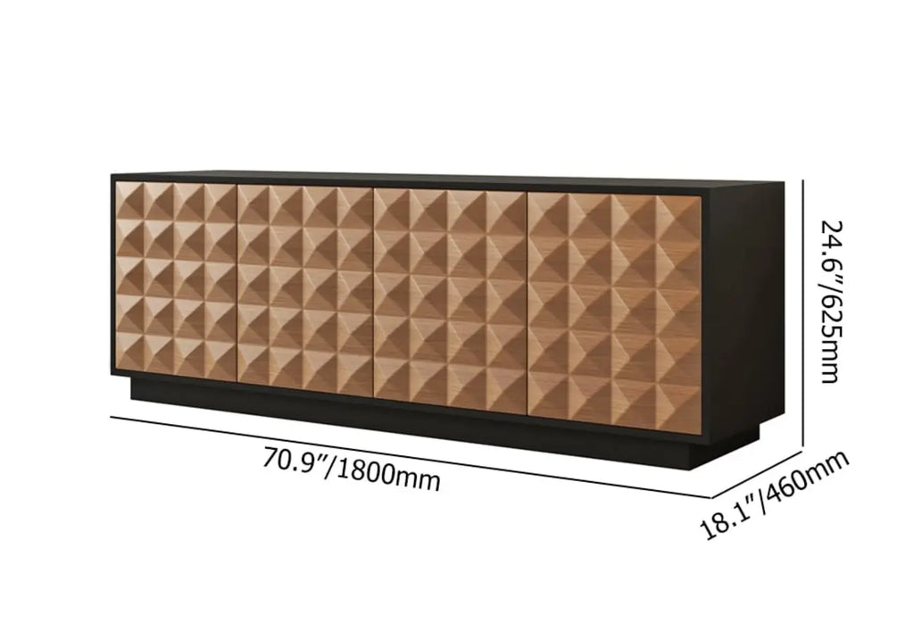 Black & Natural Wooden Fluted Doors TV Stand for 75 Inch TV